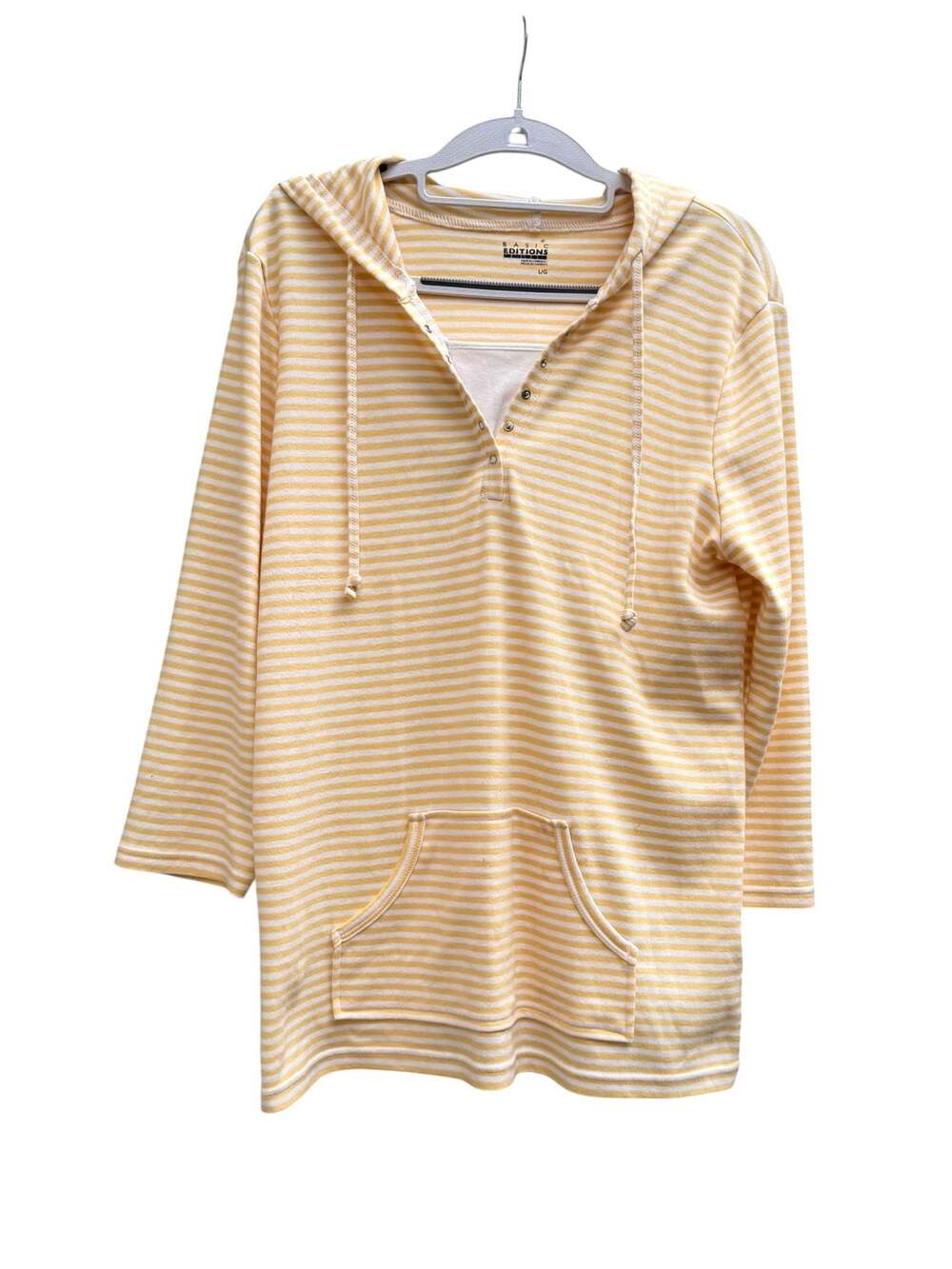 Basic Editions Women's Striped Hooded Pullover Shirt Size L/G